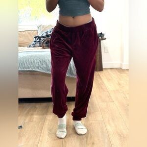 Deep Red Wine/Maroon Velvet Track Pants Joggers
